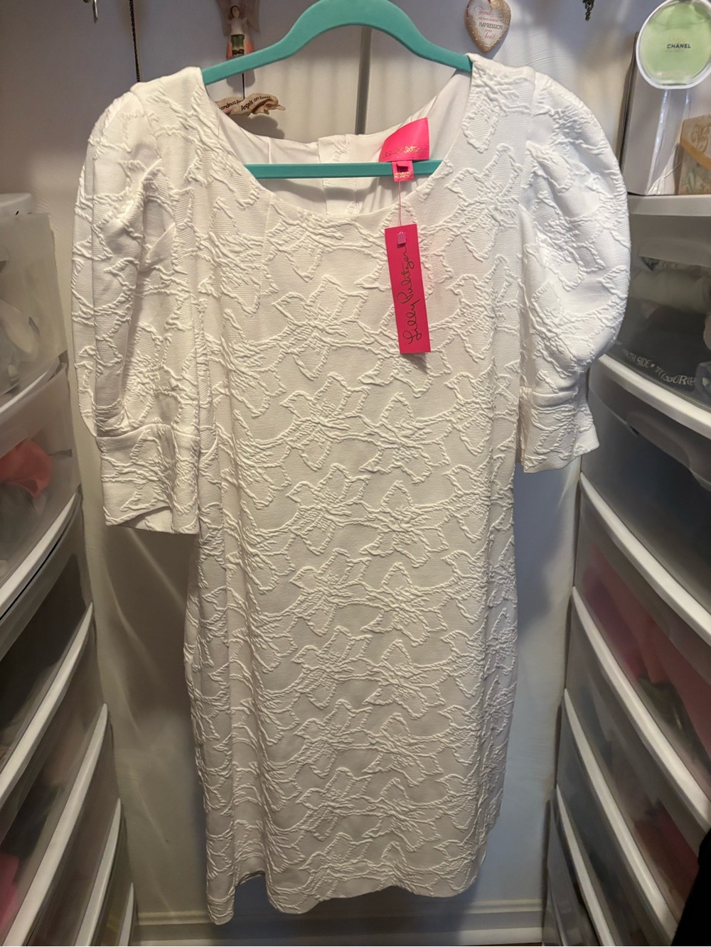 Lilly Pulitzer White Textured Puff-Sleeve Midi Dress